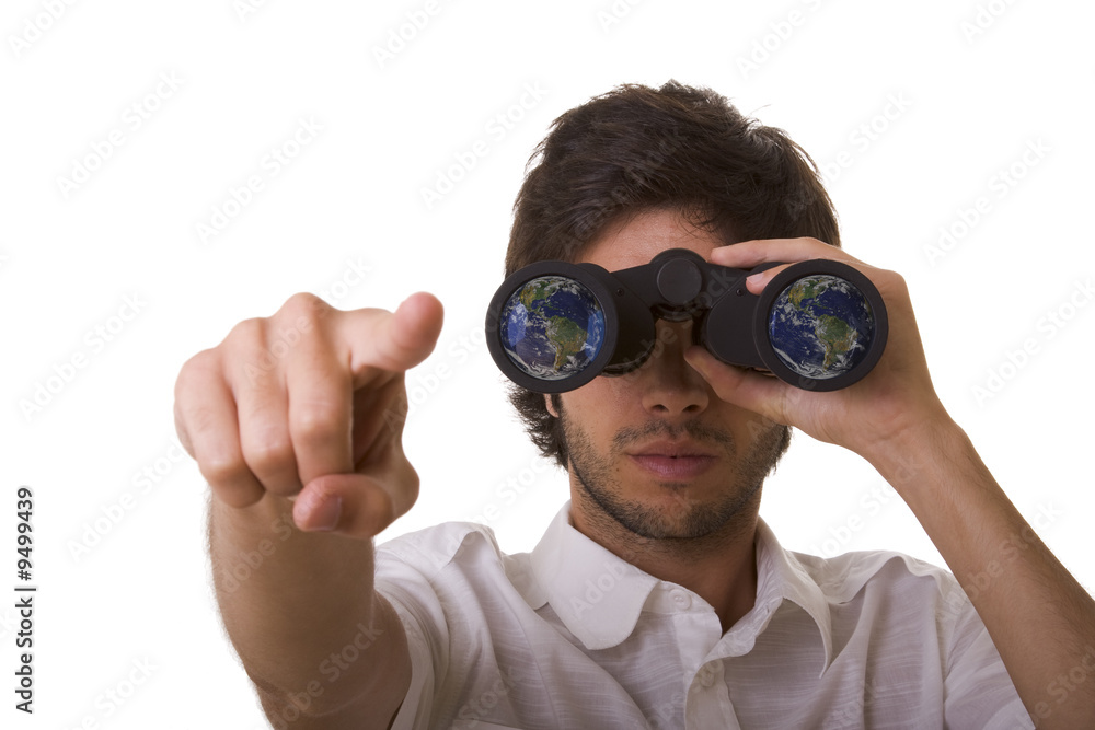 men looking through the binocular to find the blue earth men looking through the binocular to find the blue earth