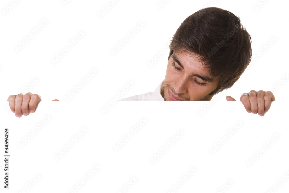 men holding an empty billboard (isolated with copy space) men holding an empty billboard (isolated with copy space)