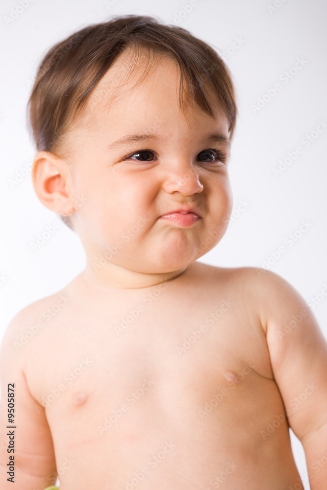 Portrait of cute baby wearing diaper - white background. Portrait of cute baby wearing diaper - white background.