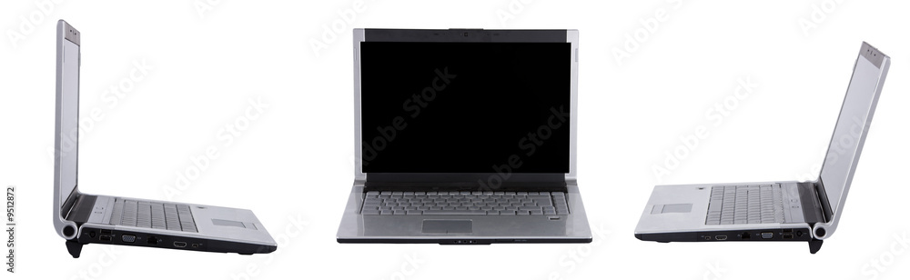 laptops at different angles isolated on white