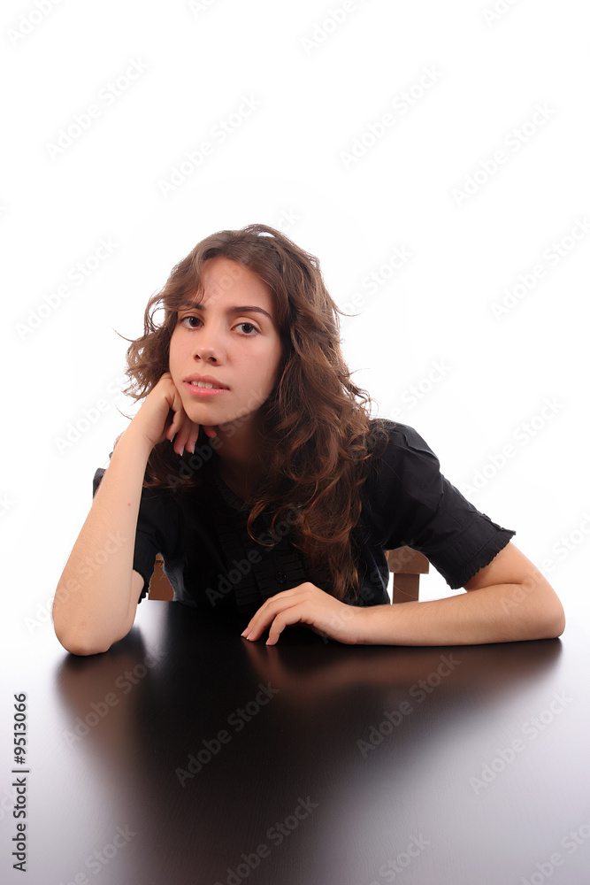 Hot schoolgirl posing isolated over white background Hot schoolgirl posing isolated over white background