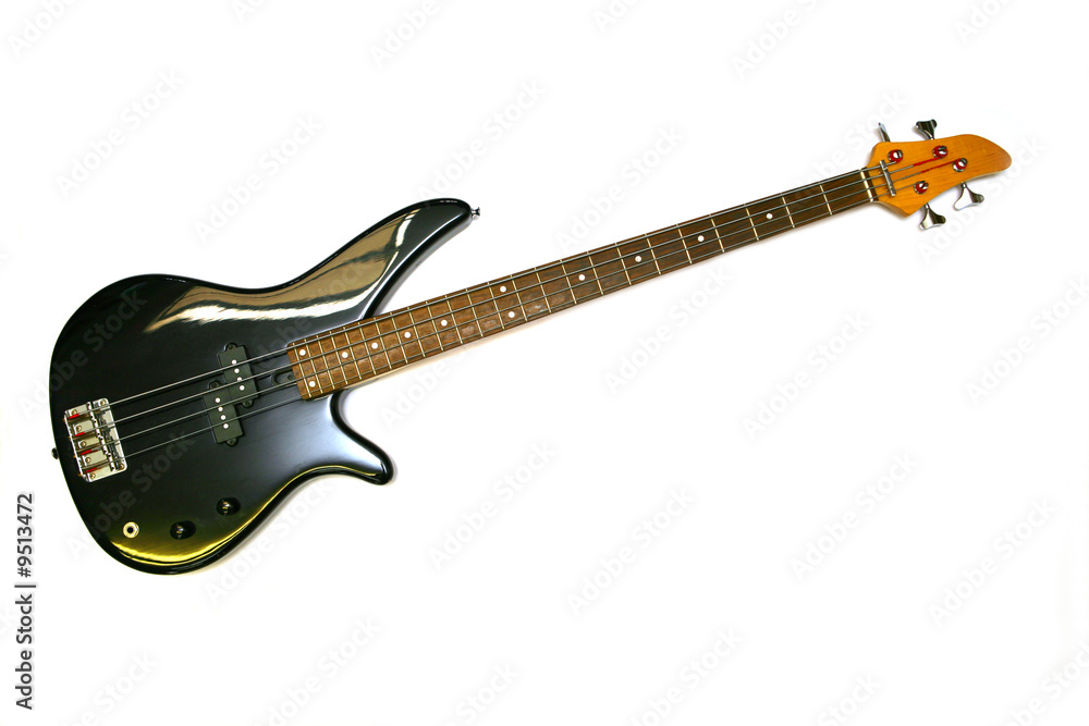 Obraz premium Bass Electric black Guitar With four Strings, isolated