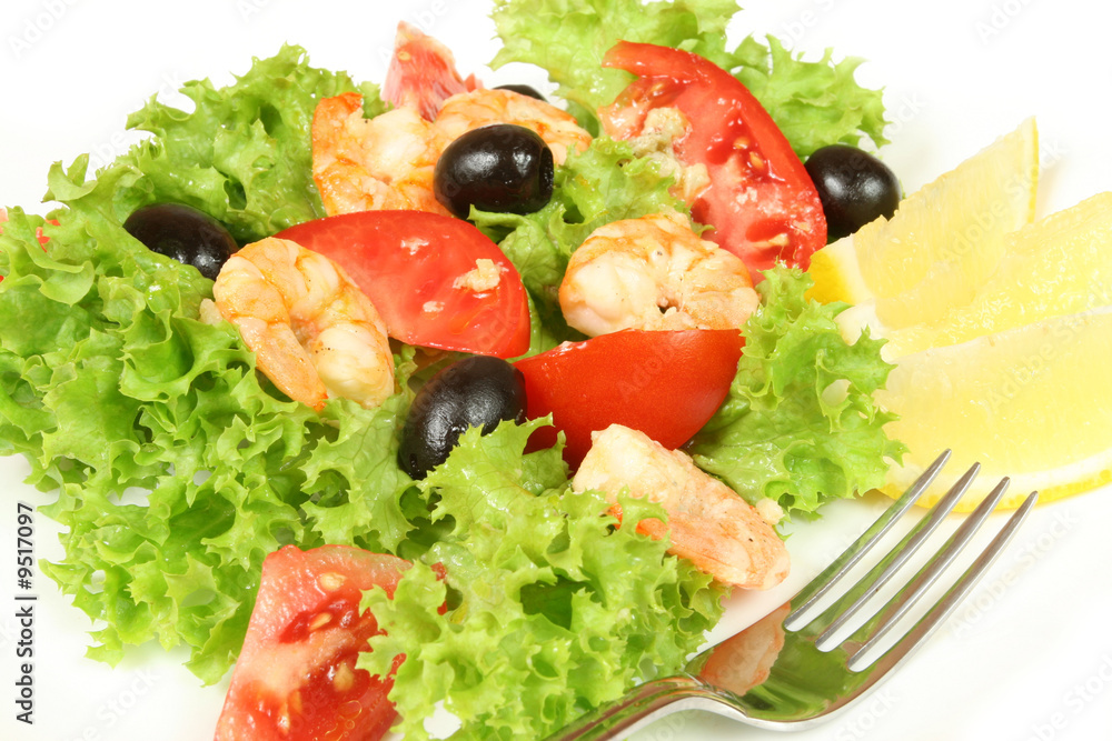 Shrimp salad. Seafood and vegetables. Delicious cuisine. Shrimp salad. Seafood and vegetables. Delicious cuisine.