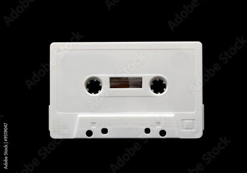 Canvas Print White audio cassette isolated on black background