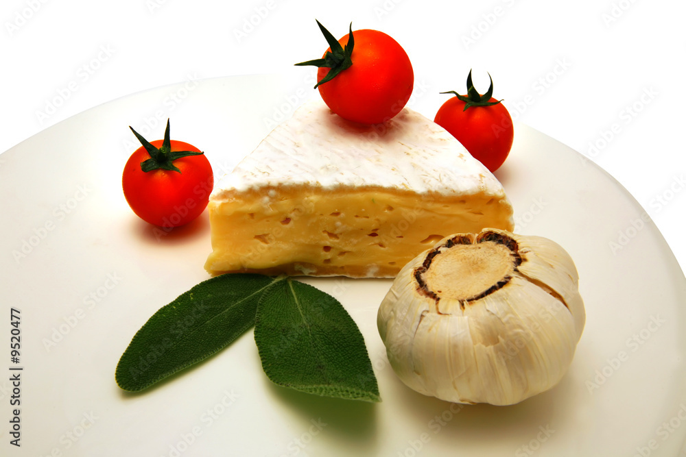 fresh camembert cheese with cherry tomato and garlic fresh camembert cheese with cherry tomato and garlic
