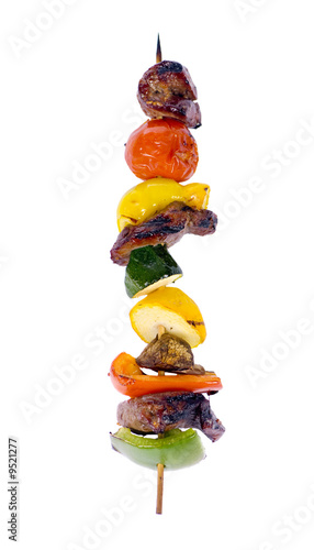 Two skewers of Kabobs....cooked and uncooked