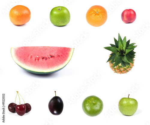 Set  of fruits isolated on white background