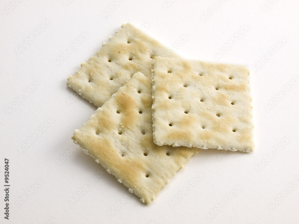 3 Salted stacked Crackers on white 3 Salted stacked Crackers on white