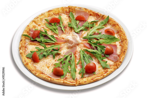 Pizza with rocket and fresh cherry tomato