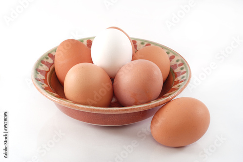 Chicken eggs in pottery