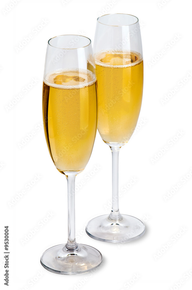 Two isolated champagne glasses