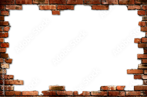 Brick frame isolated with clipping path on white background
