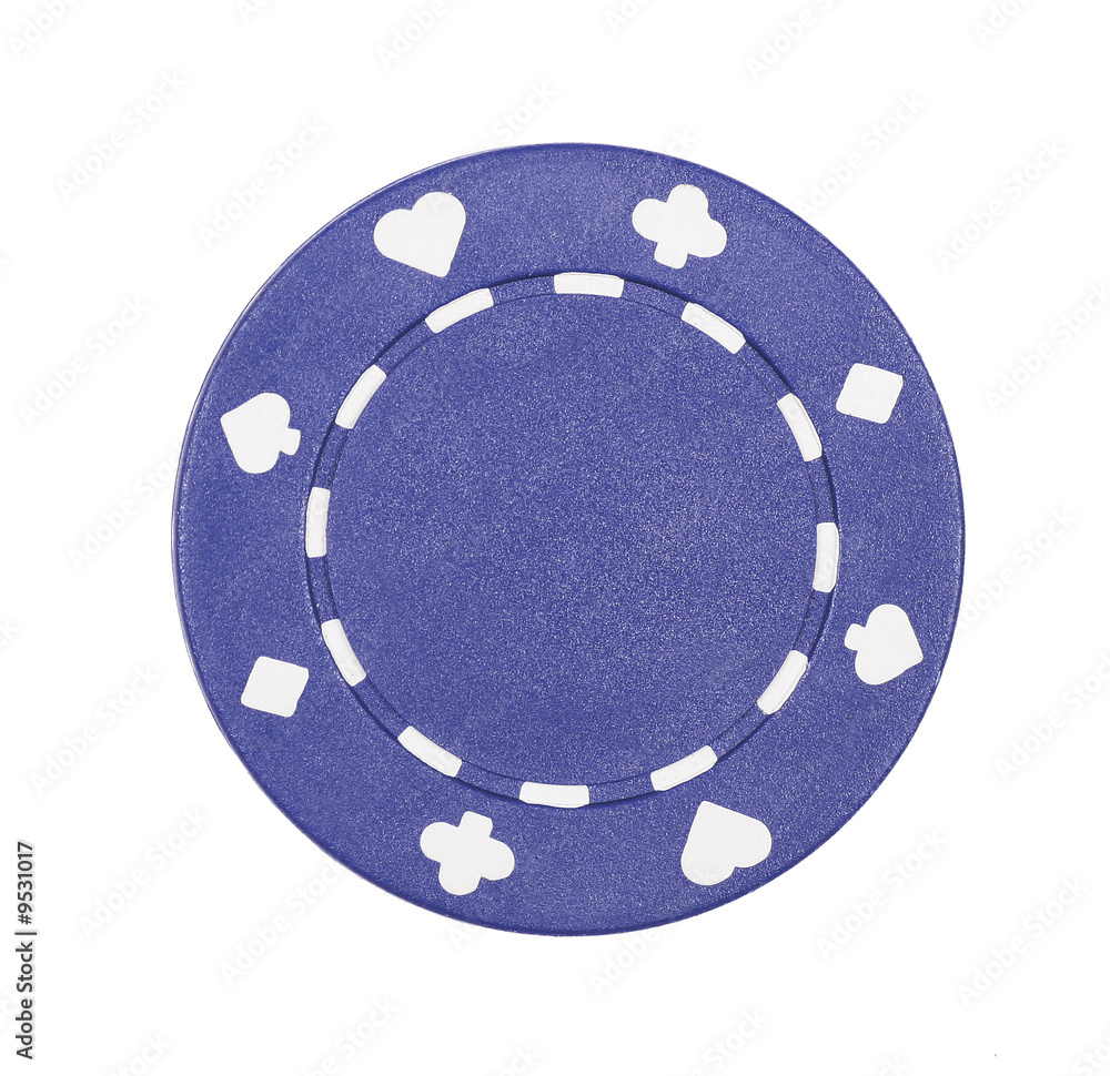 Naklejka premium Blue Casino Chip With Symbols On White Background