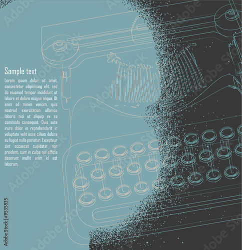 line drawing of a typewriter - space for text- blue background