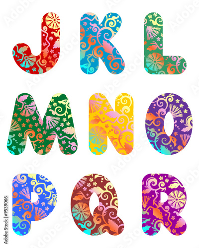 Ornate decorative letters О - К, part 2 of alphabet set