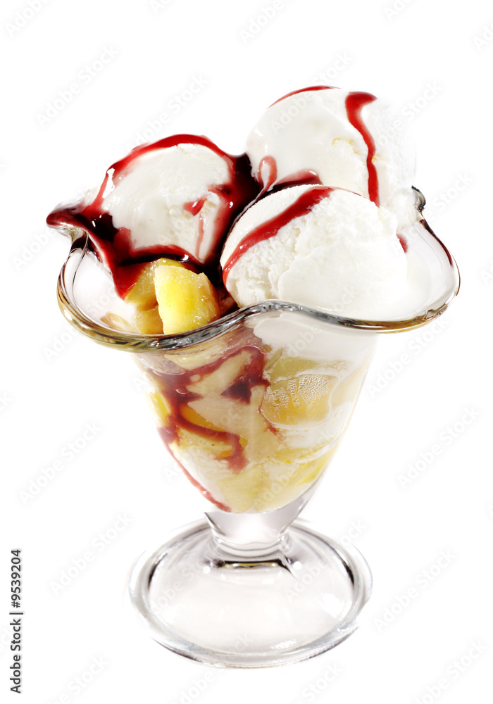 Scoop of Ice Cream with Piece of Hot Fruit Scoop of Ice Cream with Piece of Hot Fruit