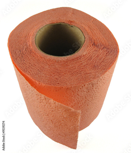 Pink toilet paper, isolated on white background
