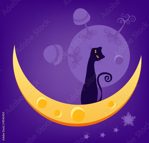 Halloween Card - Black Cat and Moon