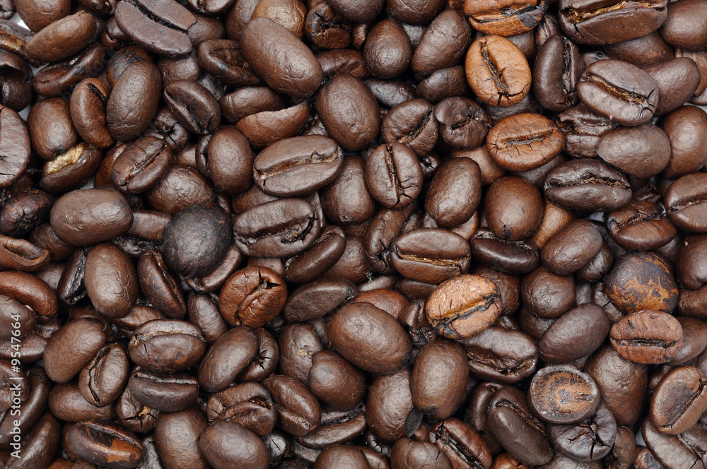 Close up of roasted coffee beans background Close up of roasted coffee beans background