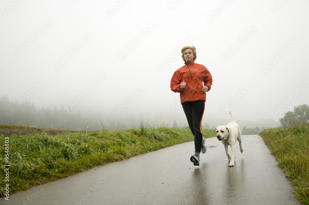 Road running with dog Road running with dog