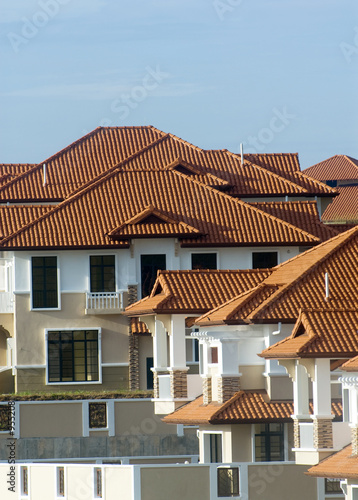 Typical roof pattern of residential area in an Asian country.