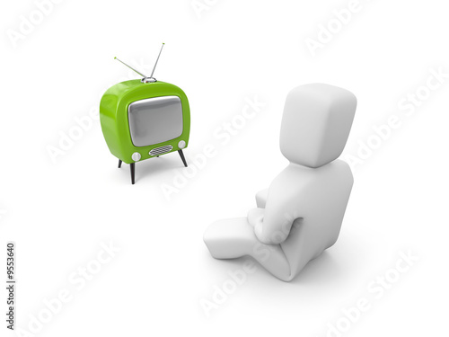 Person watches TV isolated on white