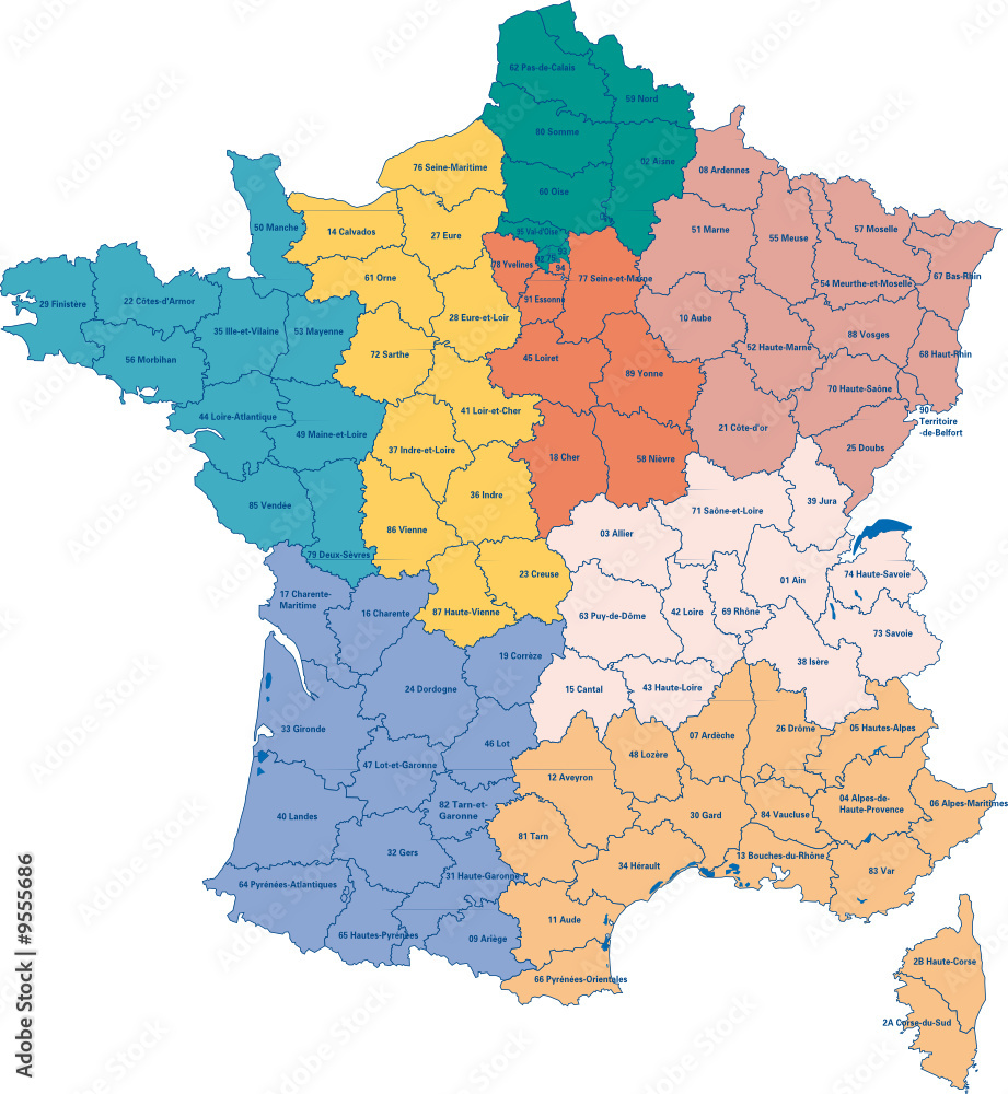 Fototapeta premium Carte de france avec régions