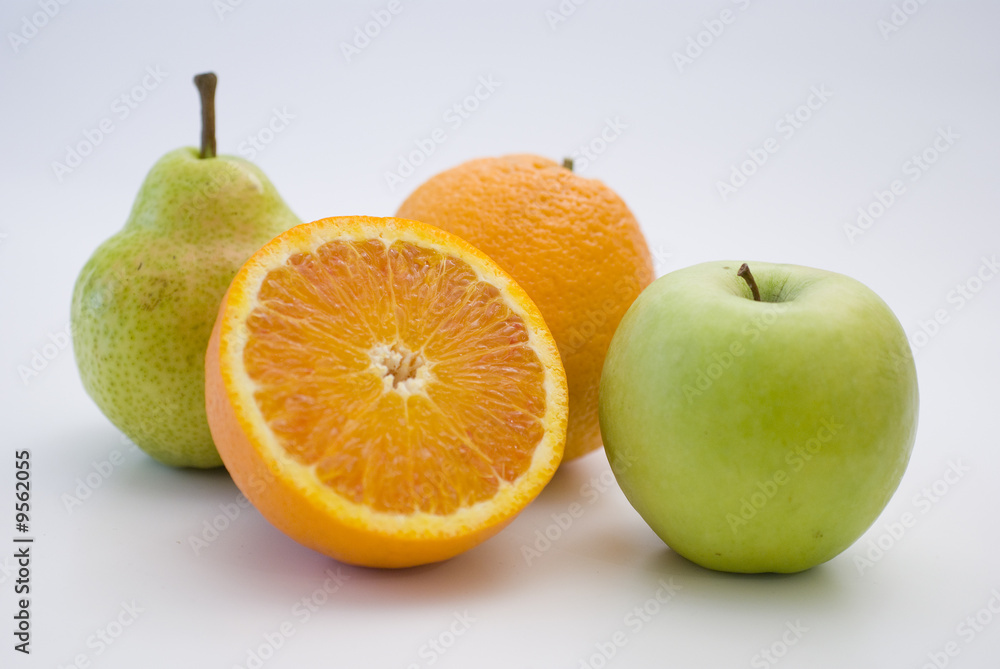 orange, apple and pear fresh fruit isolated on white orange, apple and pear fresh fruit isolated on white