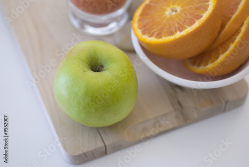 Fresh green apple fruit breakfast on white background