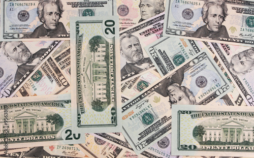 US 10 and 20 dollar bills filling the frame