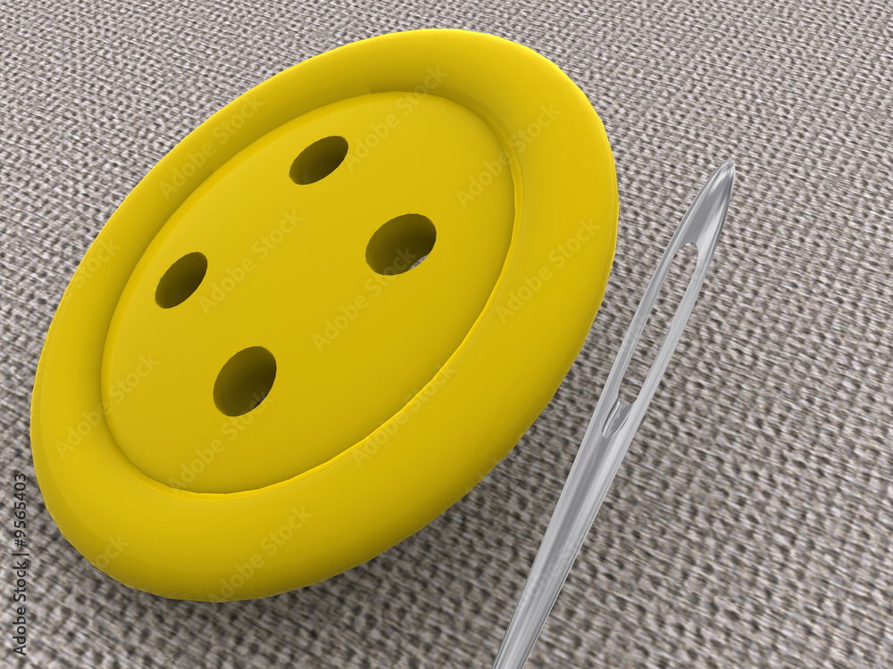 Needle and a button. 3d Needle and a button. 3d