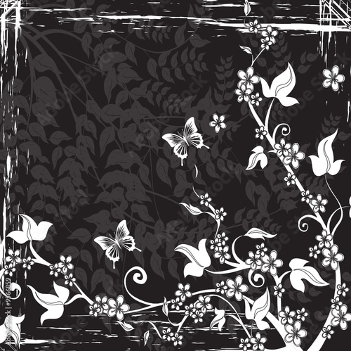 floral noir et fleurs de cerisier