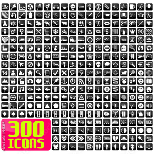 300 icons in white&black