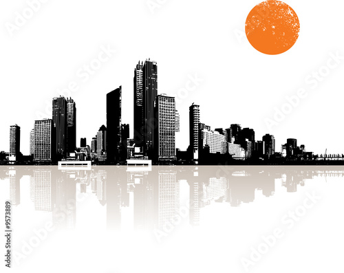 Panorama of city with reflection.