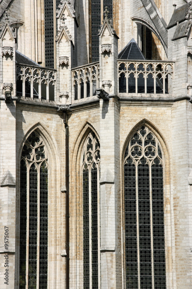 Close-up of church architecture, next to Grote Markt, Leuven
