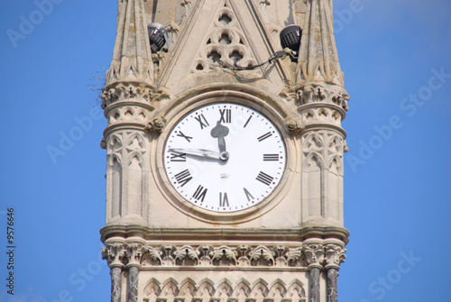 Shield the clock in the center of Leicester, United Kingdom