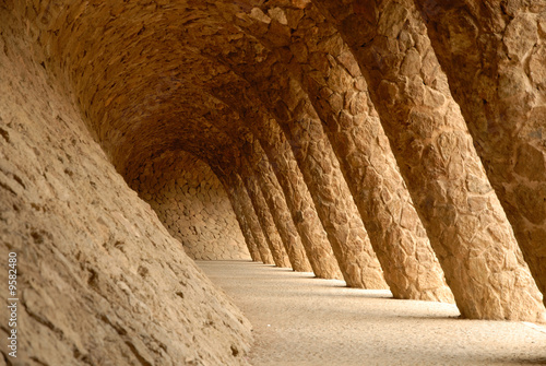 Columns in Park Guell in Barcelona Spain