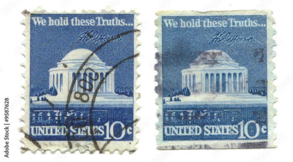 Obraz premium old postage stamps from USA Temple