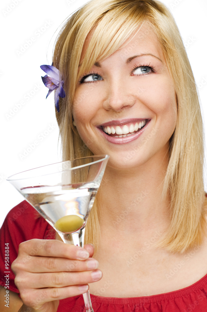 young blond woman drinking martini close up young blond woman drinking martini close up