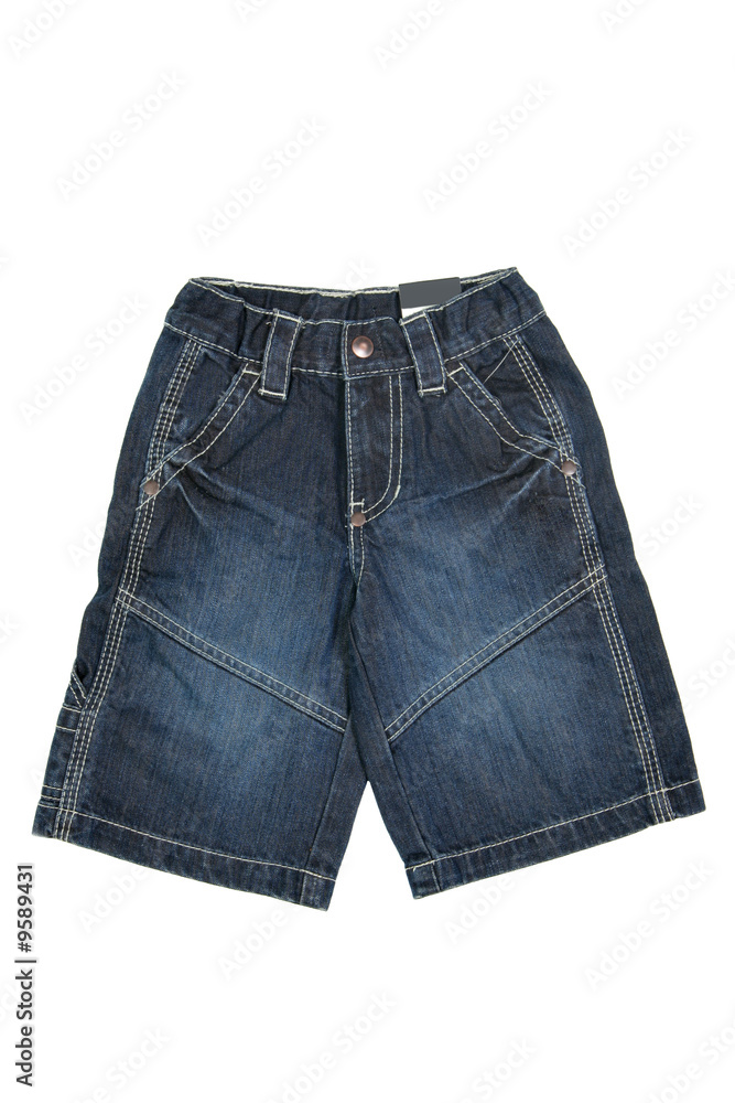 Children's wear - jean shorts isolated over white background Children's wear - jean shorts isolated over white background