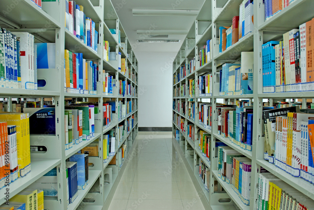 bookshelves in library