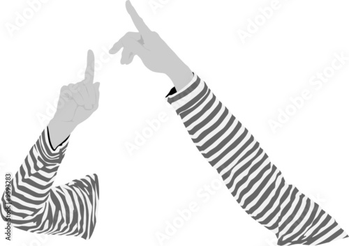 two  human's arms pointing vector illustration