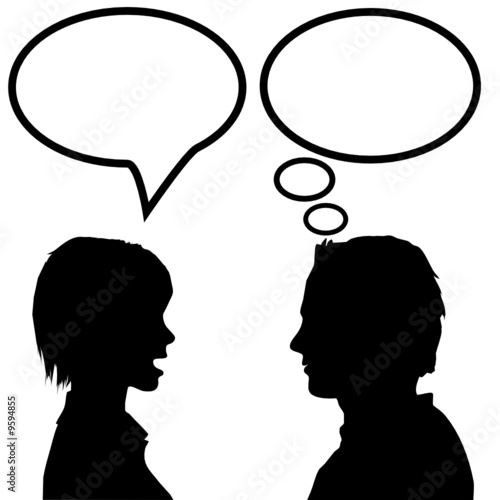speech & talk man & woman say listen & think