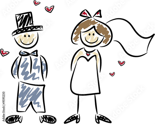 Witziges Hochzeitspaar, handgezeichnet