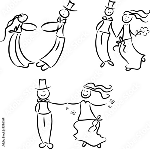 Witziges Hochzeitspaar in unterschiedlichen Posen