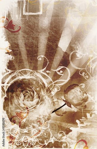 Grunge page design with lots of design elements, faded border