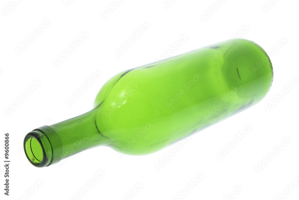 Green Glass Bottle on Isolated White Background Green Glass Bottle on Isolated White Background