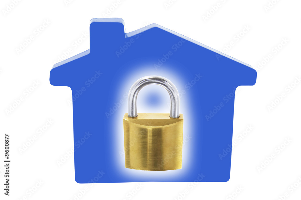 Lock and House on Isolated White Background