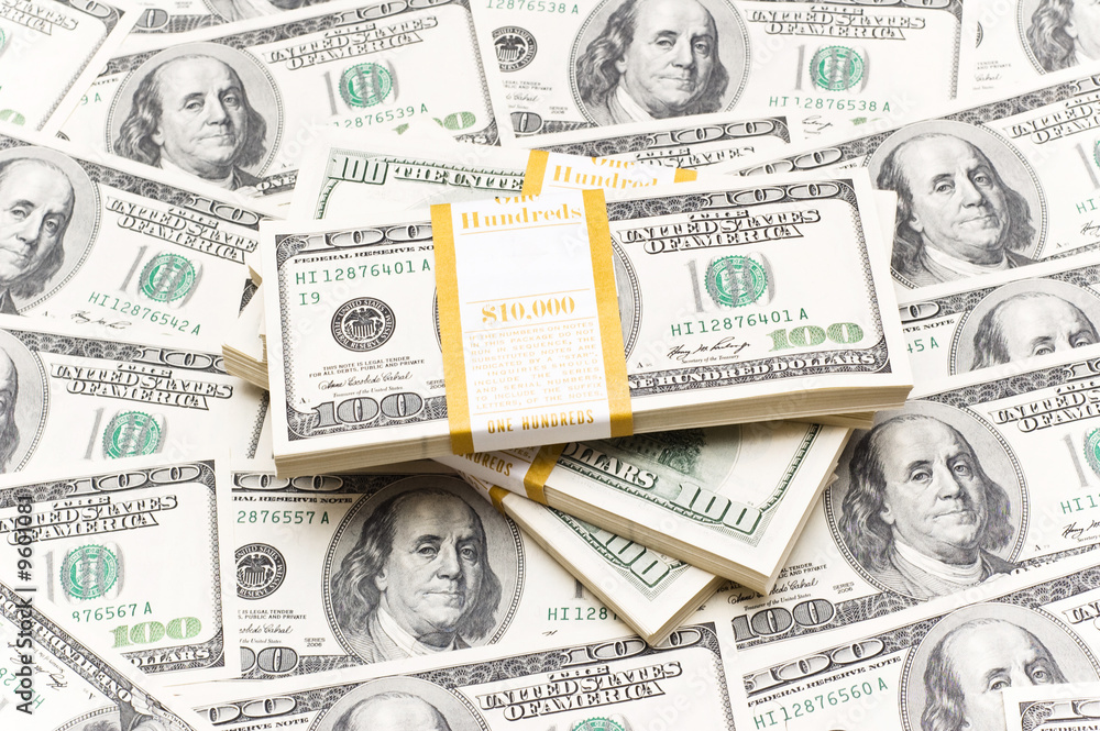 Fototapeta premium Background with many american hundred dollar bills