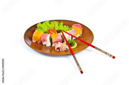Sushi plate isolated on the white background